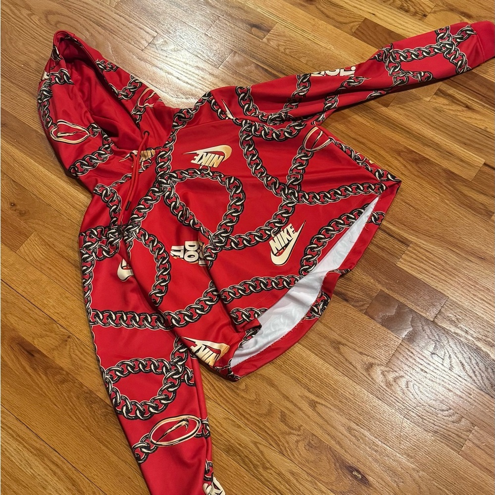 Nike Red Chain-Print Crop Hoodie